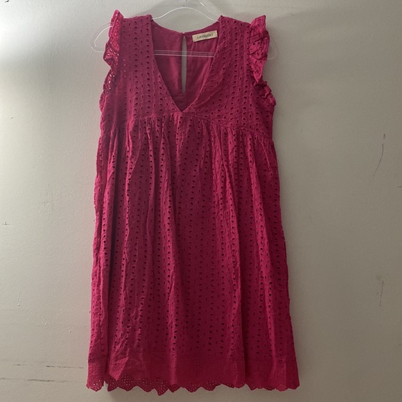 Women’s Fuchsia Cotton Eyelet Pocketed Lined Dress - Picture 4 of 12